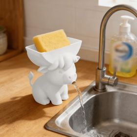 Cute Cow Sponge Holder, Kitchen Sink Organizer With Drain Spout, Animal Shaped Sponge Storage Rack For Countertop (Option: Plastic-1PC-White)