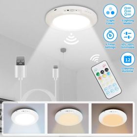 Magnetic USB Rechargeable Ceiling Light with PIR Motion Sensor, 3 Color Temperatures Stepless Dimmable Remote & Button Dual Control Timer Setting (Option: default title)