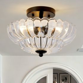 Semi Flush Mount Ceiling Light, Smoky Gray Glass Ceiling Light Fixture, 3-Bulb Modern Black Close to Ceiling Light, Vintage Glass Ceiling Lights (Option: Clear+Black)