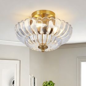11.8 inch Semi Flush Mount Ceiling Light, 3-Light Close to Ceiling Light Fixtures with Flower Glass, Vintage Ceiling Lights for Hallway Living Ro (Option: Gold+Clear)